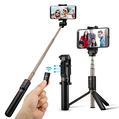 Palo Selfie Trípode con Control Remoto para iPhone 6 6s 7 7plus Android Samsung Galaxy de 3.5-6 Pulgadas - BlitzWolf 3 en 1 Monópode Extensible Mini Selfie Stick Bolsillo Inalámbrico 360° Rotación