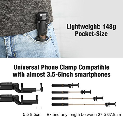 Palo Selfie Trípode con Control Remoto para iPhone 6 6s 7 7plus Android Samsung Galaxy de 3.5-6 Pulgadas - BlitzWolf 3 en 1 Monópode Extensible Mini Selfie Stick Bolsillo Inalámbrico 360° Rotación