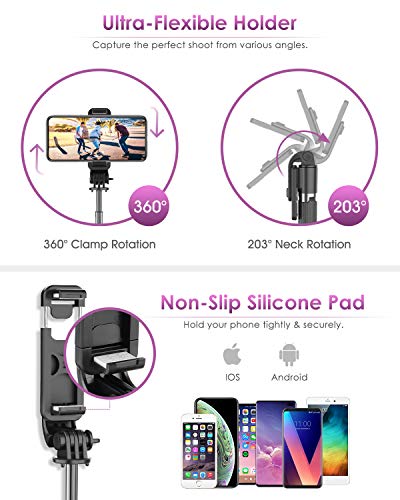 Palo Selfie Trípode, ELEGIANT Selfie Stick 4 en 1 con Control Remoto Bluetooth Aluminio para Cámara Gopro para Viaje Rotación de 360° Compatible con iPhone Samsung Xiaomi Huawei (4-6.8 Pulgadas)