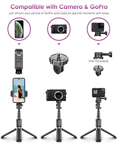 Palo Selfie Trípode, ELEGIANT Selfie Stick 4 en 1 con Control Remoto Bluetooth Aluminio para Cámara Gopro para Viaje Rotación de 360° Compatible con iPhone Samsung Xiaomi Huawei (4-6.8 Pulgadas)
