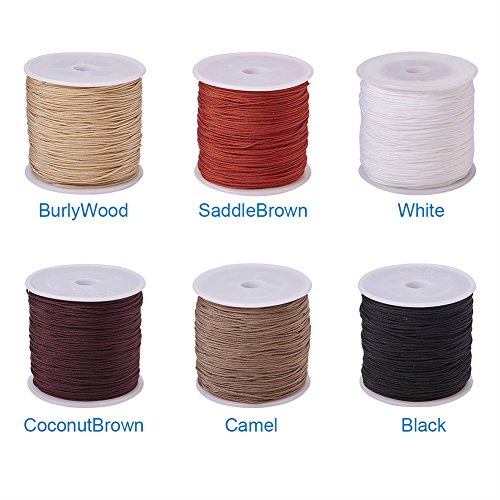 PandaHall Elite 6 Rollos de Hilo de Cuerda de Nailon Trenzado, imitación de Seda, Color Mixto, 0,8 mm, 100 m/Rollo