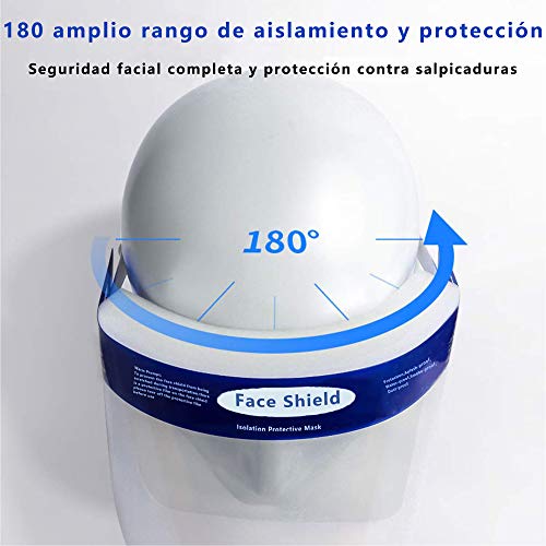 Pantalla Protectora Facial Transparente, Visera Protectora Reutilizable Antivaho (Pack de 5 unidades, Azul)