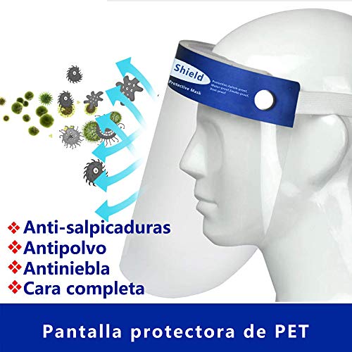 Pantalla Protectora Facial Transparente, Visera Protectora Reutilizable Antivaho (Pack de 5 unidades, Azul)