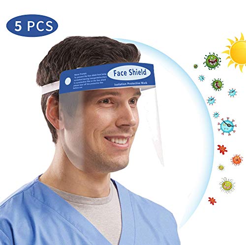 Pantalla Protectora Facial Transparente, Visera Protectora Reutilizable Antivaho (Pack de 5 unidades, Azul)