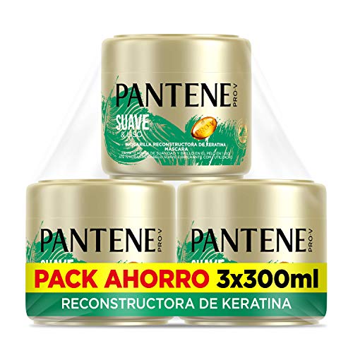 Pantene Pro-V Suave & Liso Mascarilla Capilar de Queratina, para pelo apagado y encrespado, 3 x 300 ml