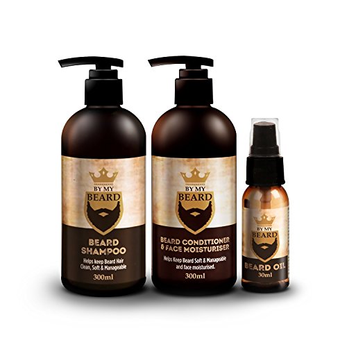 Paquete completo de productos By my Beard con champú y acondicionador para barba y aceite hidratante facial