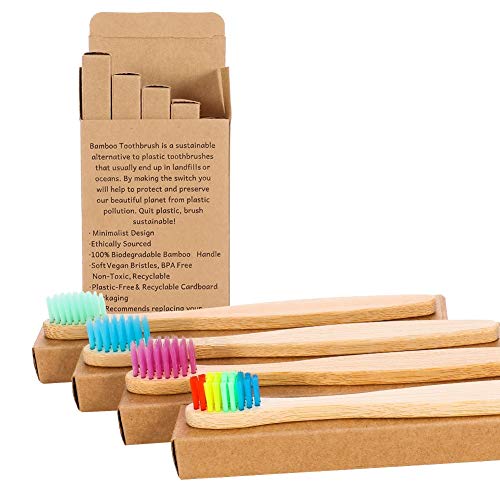 Paquete de 10 cepillos de dientes de bambú para niños, cerdas suaves ergonómicas biodegradables mango ecológico para niños sin BPA