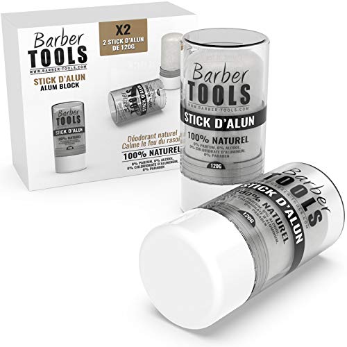 Paquete de 2 barras desodorantes de 120gr - Piedra de alumbre - 100% natural - Sin paraben ni clorhidrato de aluminio/Eficaz contra los cortes de afeitado - BARBER TOOLS -