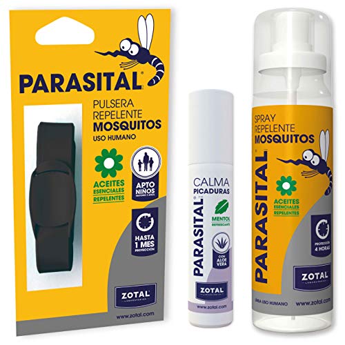 Parasital Repelente de Mosquitos Pack con Spray Repelente Mosquitos, Pulsera Antimosquitos y Calma Picaduras Spray Antimosquitos con Pulsera Antimosquitos Adultos y Niños con Aceites Esenciales