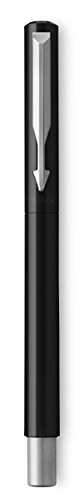 PARKER Vector rotulador roller, color negro con adorno cromado, punta mediana, tinta azul, en estuche de regalo