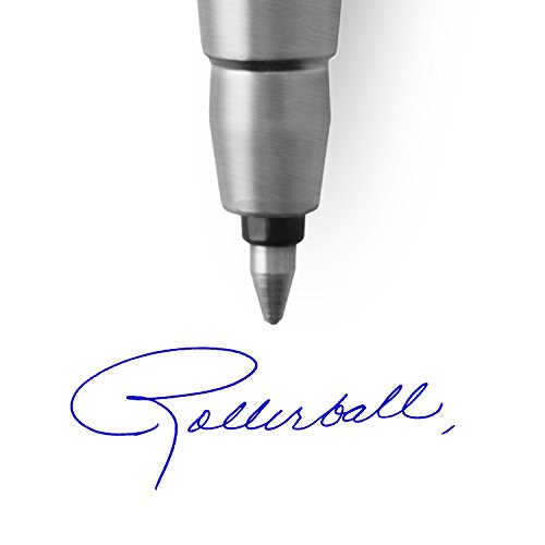 PARKER Vector rotulador roller, color negro con adorno cromado, punta mediana, tinta azul, en estuche de regalo