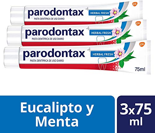 Parodontax Herbal Fresh Pasta de Dientes que Ayuda a Detener y Prevenir el Sangrado de Encías, Sabor Eucalipto y Menta - Pack de 3 x 75 ml
