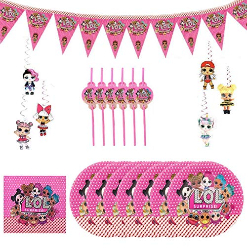 Party Supplies Juego de Decoración Happy Birthday Party Vajilla,78pcs LOL Surprise Party Supplies Decoraciones de Vajilla para Fiestas de Cumpleaños para Niños-10 Invitados