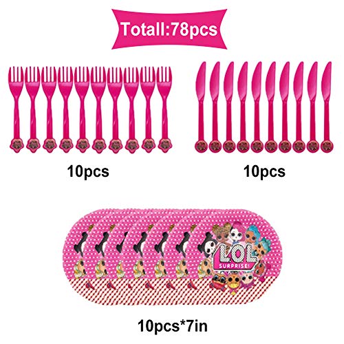 Party Supplies Juego de Decoración Happy Birthday Party Vajilla,78pcs LOL Surprise Party Supplies Decoraciones de Vajilla para Fiestas de Cumpleaños para Niños-10 Invitados