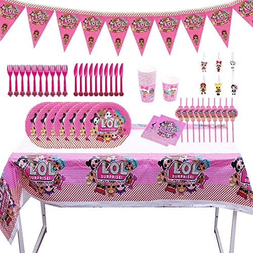 Party Supplies Juego de Decoración Happy Birthday Party Vajilla,78pcs LOL Surprise Party Supplies Decoraciones de Vajilla para Fiestas de Cumpleaños para Niños-10 Invitados