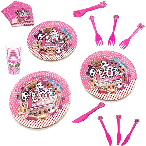 Party Supplies Juego de Decoración Happy Birthday Party Vajilla,78pcs LOL Surprise Party Supplies Decoraciones de Vajilla para Fiestas de Cumpleaños para Niños-10 Invitados