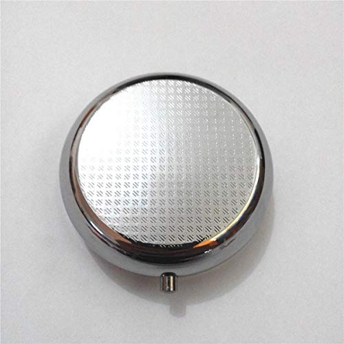 Pastillero de bolsillo con diseño moderno y estampado de barras de labios en rayas, personalizable, redondo, plateado, de 2,1 pulgadas, 3 compartimentos, pastillero o pastillero