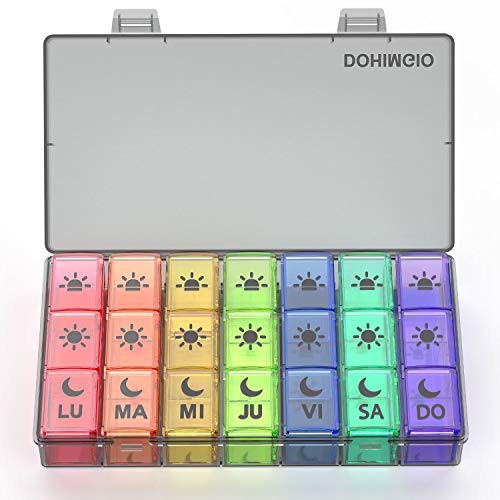 Pastillero Semanal Español 7 Dias, DOHIMGIO Organizador Medicamentos 3 Tomas Diaria con 21 Compartimentos