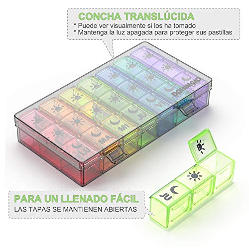 Pastillero Semanal Español 7 Dias, DOHIMGIO Organizador Medicamentos 3 Tomas Diaria con 21 Compartimentos