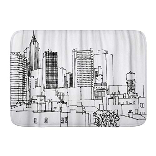 PatrickOgden Alfombrillas para baño, Escena Calle Tinta Línea Bosquejo Edificios de la Ciudad de Nueva York,con Respaldo Antideslizante,29.5"X17.5"