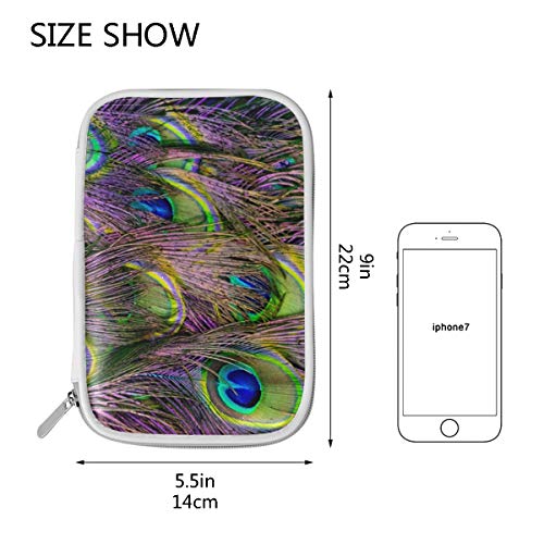 Peacock Purple Green Animal Zipper Maquillaje cosmético Bolsa Estuche de lápices Nature Pouch Purse Pen Bolso estacionario para Estudiante Chica Niño Niños