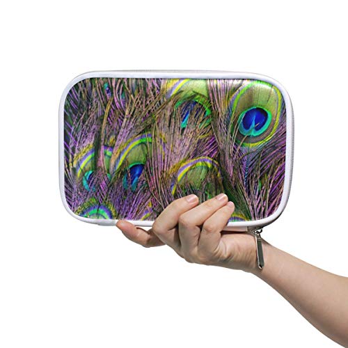 Peacock Purple Green Animal Zipper Maquillaje cosmético Bolsa Estuche de lápices Nature Pouch Purse Pen Bolso estacionario para Estudiante Chica Niño Niños