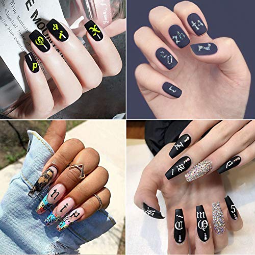Pegatina Autoadhesiva Para Decoración de Uñas Con Letras, EBANKU, 12 Hojas, Números de Palabras en Inglés Antiguo, Pegatina Para Uñas Del Alfabeto, Calcomanías Para Decoración de Uñas