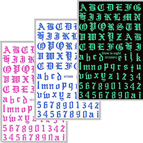 Pegatina Autoadhesiva Para Decoración de Uñas Con Letras, EBANKU, 12 Hojas, Números de Palabras en Inglés Antiguo, Pegatina Para Uñas Del Alfabeto, Calcomanías Para Decoración de Uñas