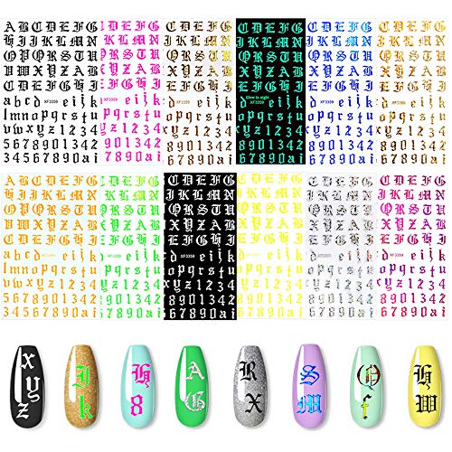 Pegatina Autoadhesiva Para Decoración de Uñas Con Letras, EBANKU, 12 Hojas, Números de Palabras en Inglés Antiguo, Pegatina Para Uñas Del Alfabeto, Calcomanías Para Decoración de Uñas