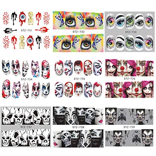 Pegatinas Uñas，Kapmore 25 Hojas Halloween Pegatinas Uñas Decorativas Nail Art Stickers Elegante Estampado de Fores Decoracion