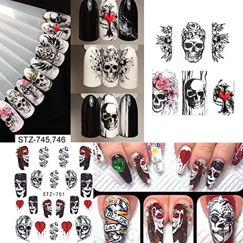 Pegatinas Uñas，Kapmore 25 Hojas Halloween Pegatinas Uñas Decorativas Nail Art Stickers Elegante Estampado de Fores Decoracion