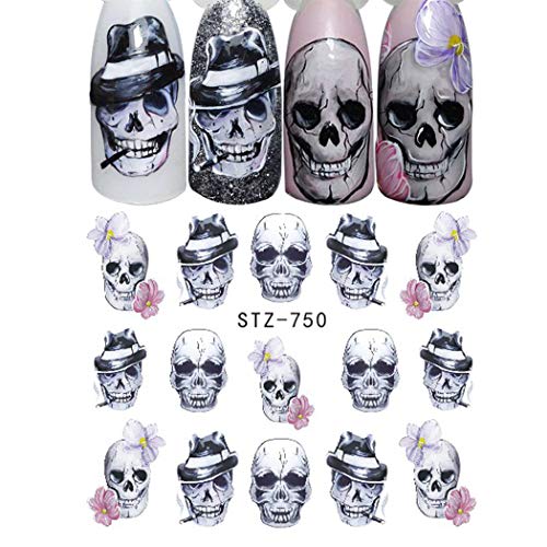 Pegatinas Uñas，Kapmore 25 Hojas Halloween Pegatinas Uñas Decorativas Nail Art Stickers Elegante Estampado de Fores Decoracion