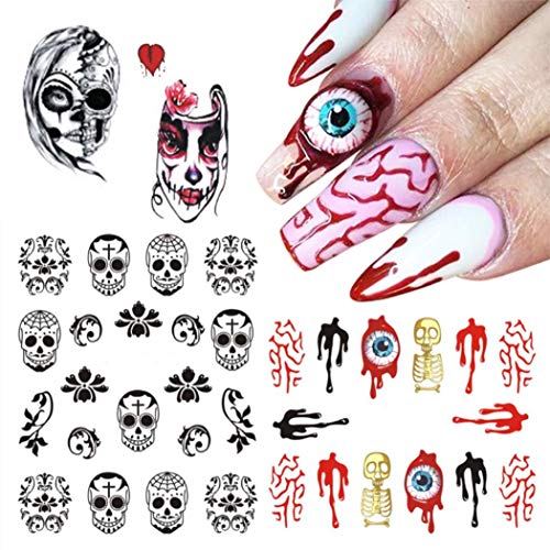 Pegatinas Uñas，Kapmore 25 Hojas Halloween Pegatinas Uñas Decorativas Nail Art Stickers Elegante Estampado de Fores Decoracion