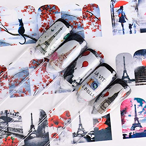 Pegatinas Uñas，Mwoot 24 Hojas Transferencia Agua Pegatinas Uñas Decorativas Nail Art Stickers Corazones sexy amor beso labios Decoracion,Calcomanías Uñas Etiquetas Engomadas