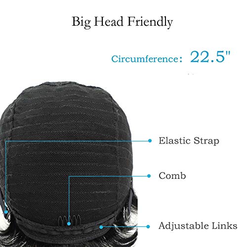 Pelucas Cortas y Rizadas para Mujeres Negras, 100% Pelo Humano Brasileño, Pelucas Afro Americanas, Peluca Rizada Afro, Con Flequillo Plano, Parte Libre, No Necesita Pegamento, Negro Natural