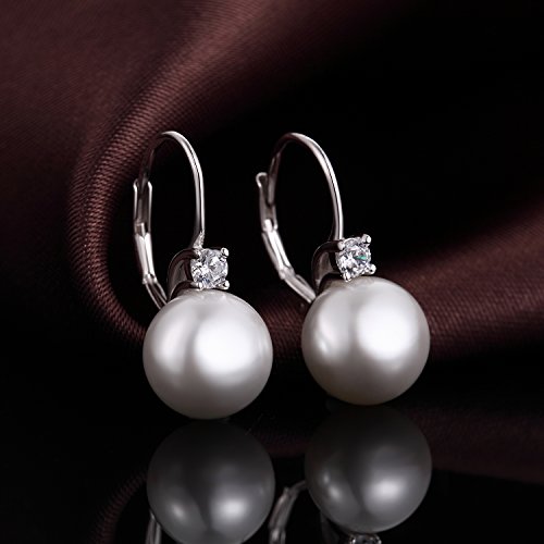Pendientes Perlas Mujer Plata De Ley 925 Circonita Oro Blanco Blancas Largos Diamante Pendientes 10mm