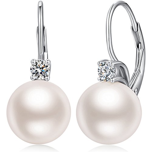 Pendientes Perlas Mujer Plata De Ley 925 Circonita Oro Blanco Blancas Largos Diamante Pendientes 10mm