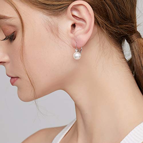 Pendientes Perlas Mujer Plata De Ley 925 Circonita Oro Blanco Blancas Largos Diamante Pendientes 10mm