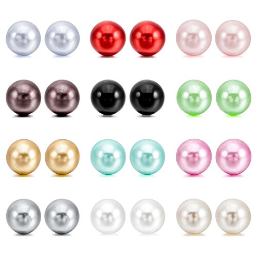 Perlas de imitacion Pendientes Conjunto - SODIAL(R)4~10mm 24 Pieza Acero Inoxidable Resina Semental Pendientes Conjunto Set (12 Pares) Mujer
