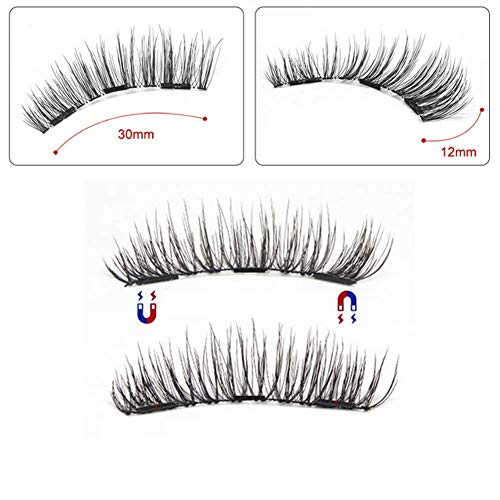 Pestañas Magneticas, 3D Pestañas Postizas Naturales Magnéticas Reutilizables con 3 Imanes Kit Pestañas + pinzas Kit Pestañas con Rizador de Pestañas (2 pares/8 piezas)