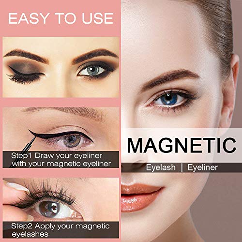 Pestañas Magneticas Delineado,Magnetic Eyeliner Kit De Pestañas Magnéticas Impermeable,3D Pestañas Postizas Naturales Magnéticas Reutilizables,Delineador De Ojos De Larga Duración Impermeable
