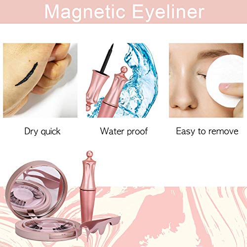 Pestañas Magneticas Delineado,Magnetic Eyeliner Kit De Pestañas Magnéticas Impermeable,3D Pestañas Postizas Naturales Magnéticas Reutilizables,Delineador De Ojos De Larga Duración Impermeable