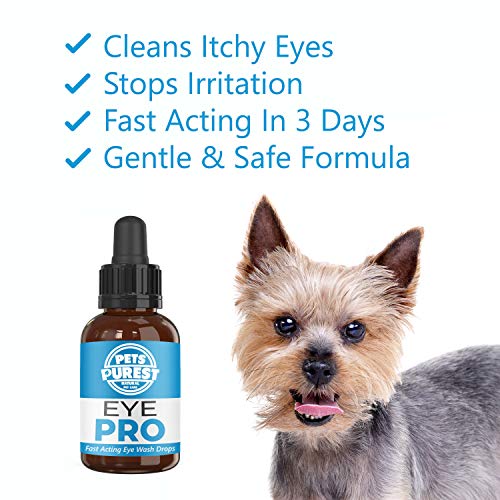 Pets Purest Gotas 100% Naturales de Lavado de Ojos para Perros, Gatos y Mascotas - Potente y rápidas acción de Gotas de Lavado para Ojos acuosos irritados con picazón - 1-2 años de Suministro
