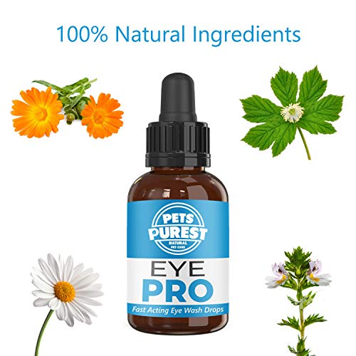 Pets Purest Gotas 100% Naturales de Lavado de Ojos para Perros, Gatos y Mascotas - Potente y rápidas acción de Gotas de Lavado para Ojos acuosos irritados con picazón - 1-2 años de Suministro