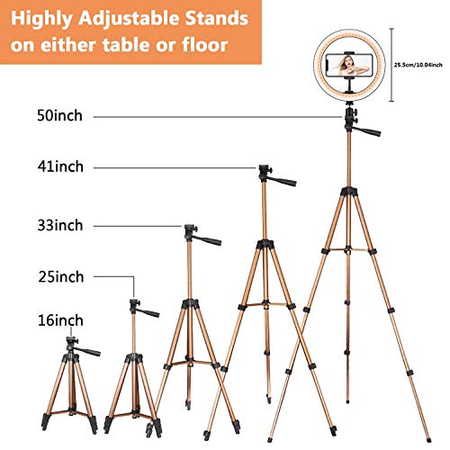 PEYOU Anillo de Luz, 10” Aro de Luz con Trípode de 50''/128cm, 3 Temperatura de Color, 10 Brillo Regulable, Control Remoto, para Móvil, Cámara, Youtube, Selfie Vídeo, Maquillaje fotográfica, TIK Tok