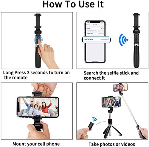 PEYOU Palo Selfie Trípode para Móvil, [ Recargable ] Palo Selfie con Control Remoto Bluetooth, Mini Selfie Stick Compatible para iPhone XS MAX XR 8 Plus, Compatible para Samsung Huawei Xiaomi