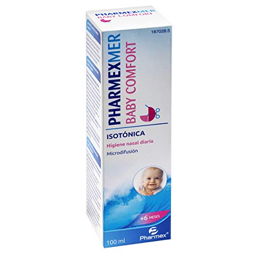Pharmexmer Baby Comfort Spray nasal Isotónica, Agua de mar para el lavado y la higiene nasal diaria, Para niños y bebés a partir de 6 meses, 100 ml
