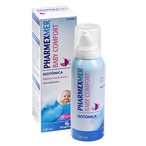 Pharmexmer Baby Comfort Spray nasal Isotónica, Agua de mar para el lavado y la higiene nasal diaria, Para niños y bebés a partir de 6 meses, 100 ml