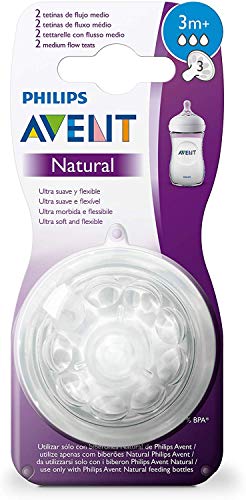 Philips Avent SCF043/27-2 - Tetinas natural flujo medio, 3m+, con 2 agujeros