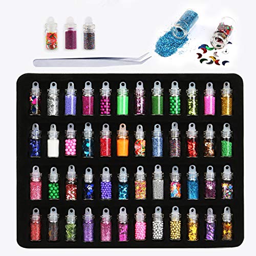 Phogary - 48 frascos con accesorios para decoración de uñas. Purpurina en polvo, lentejuelas, cuentas, etc., para decoración de uñas, maquillaje de ojos y cuerpo, y fabricación de slime
